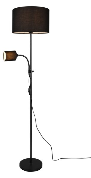 Trio Leuchten R40192002 OWEN - Moderní stojací lampa se čtecí bodovkou na husím krku 160 cm (Moderní čtecí lampa s černými textilními stínidly)