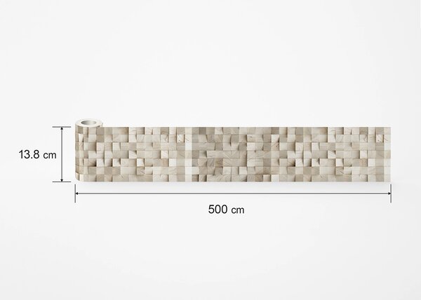 Samolepící bordura na zeď 3D Dřevěné Kostky | 5 m x 13.8 cm | DWB8234