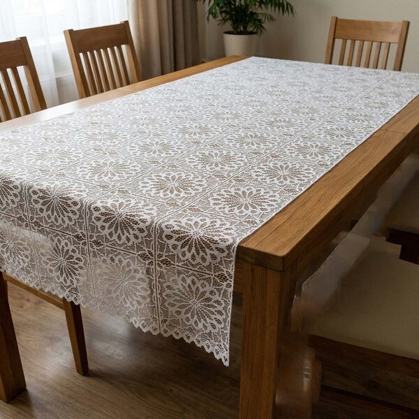 Ubrusovina žakárová U03480 voděodolná úprava, krajkový vzor, bílá, š.140cm (metráž)