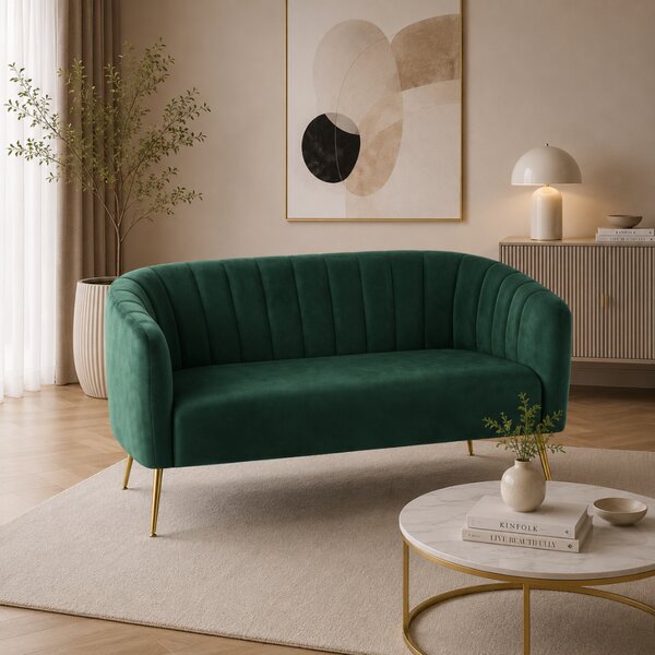 KONDELA Designový 2-sed, tmavě zelená Velvet látka/gold chrom-zlatý, BAGY
