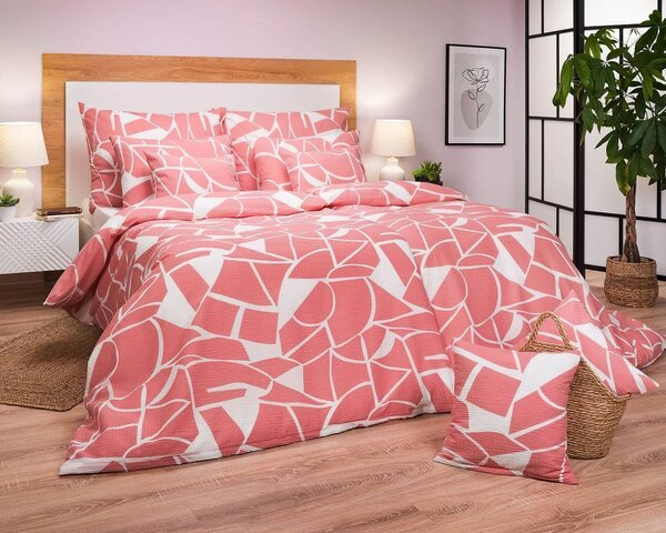 Dadka Povlečení JULIUS LOSOSOVÝ NA BÍLÉM, geometrický vzor, krep, 140x200cm + 70x90cm