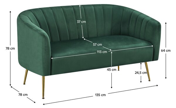 KONDELA Designový 2-sed, tmavě zelená Velvet látka/gold chrom-zlatý, BAGY
