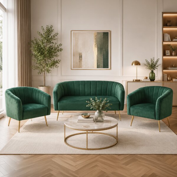 KONDELA Designový 2-sed, tmavě zelená Velvet látka/gold chrom-zlatý, BAGY