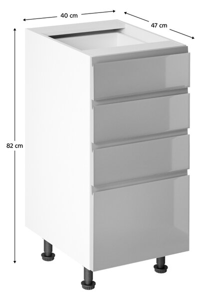 KONDELA Spodní skříňka, bílá/šedá extra vysoký lesk HG, AURORA D40S4