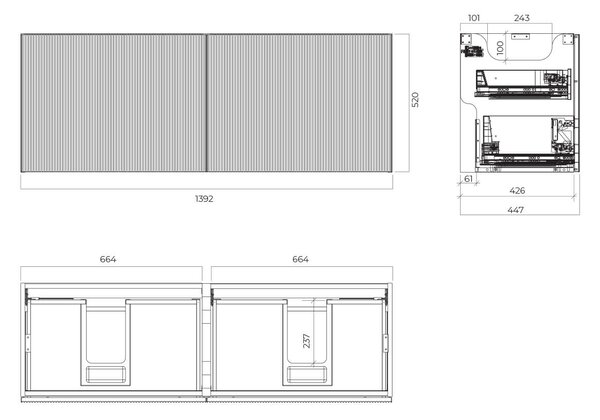 Oltens Lun skříňka 140x44.7x52 cm pod umyvadlo závěsná černá mat 60040300