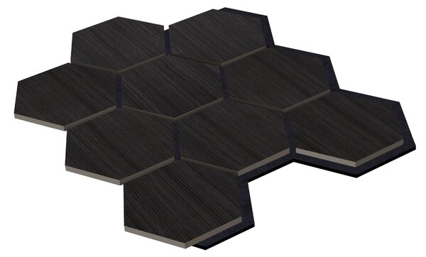 Akustický panel s dřevěnou dýhou - Hexagon - dekor dub černý | 79,8×66 cm | AKH004 | .cz