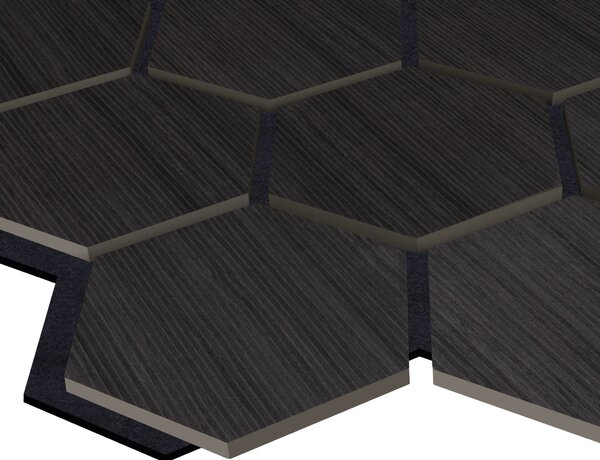 Akustický panel s dřevěnou dýhou - Hexagon - dekor dub černý | 79,8×66 cm | AKH004 | .cz