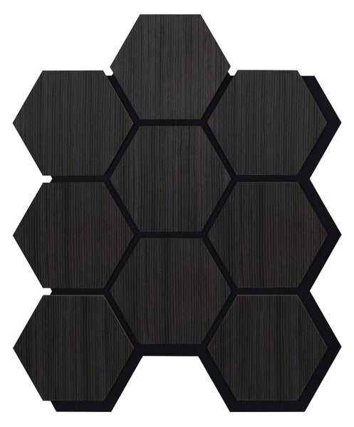 Akustický panel s dřevěnou dýhou - Hexagon - dekor dub černý | 79,8×66 cm | AKH004 | .cz