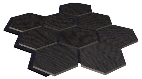 Akustický panel s dřevěnou dýhou - Hexagon - dekor dub černý | 79,8×66 cm | AKH004 | .cz