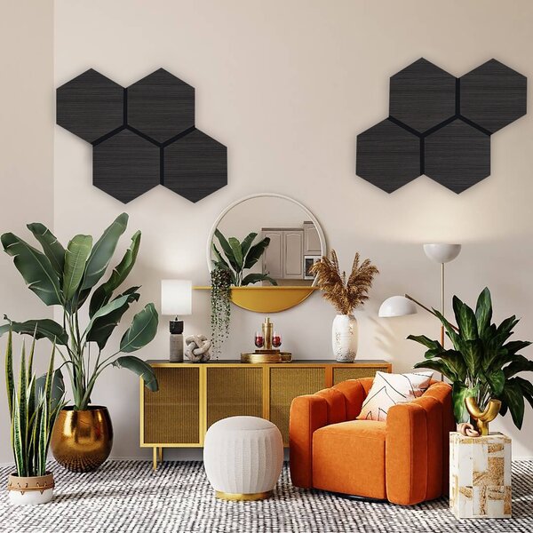 Akustický panel s dřevěnou dýhou - Hexagon - dekor dub černý | 79,8×66 cm | AKH004 | .cz