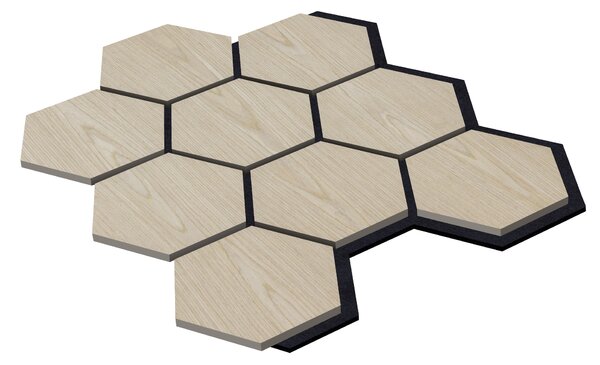Akustický panel s dřevěnou dýhou - Hexagon - dekor dub světlý | 79,8×66 cm | AKH001 | .cz