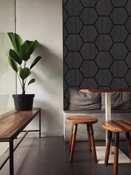 Akustický panel s dřevěnou dýhou - Hexagon - dekor dub černý | 79,8×66 cm | AKH004 | .cz