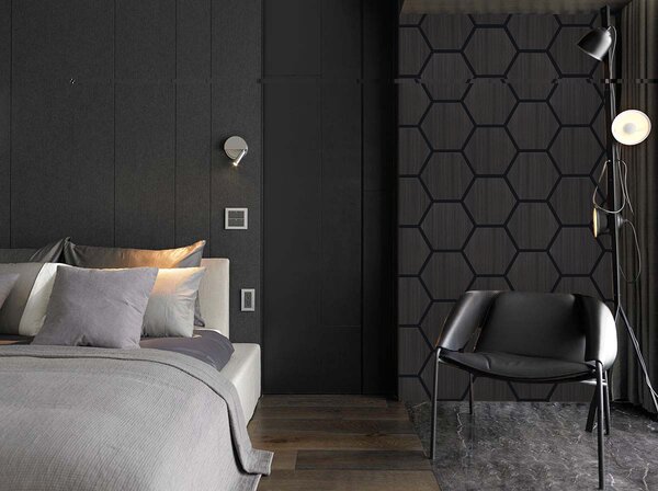 Akustický panel s dřevěnou dýhou - Hexagon - dekor dub černý | 79,8×66 cm | AKH004 | .cz