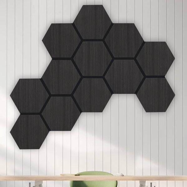 Akustický panel s dřevěnou dýhou - Hexagon - dekor dub černý | 79,8×66 cm | AKH004 | .cz