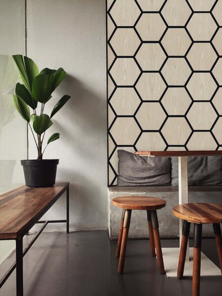 Akustický panel s dřevěnou dýhou - Hexagon - dekor dub světlý | 79,8×66 cm | AKH001 | .cz