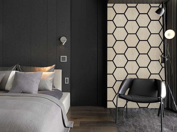 Akustický panel s dřevěnou dýhou - Hexagon - dekor dub světlý | 79,8×66 cm | AKH001 | .cz