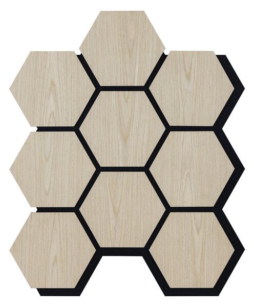 Akustický panel s dřevěnou dýhou - Hexagon - dekor dub světlý | 79,8×66 cm | AKH001 | .cz