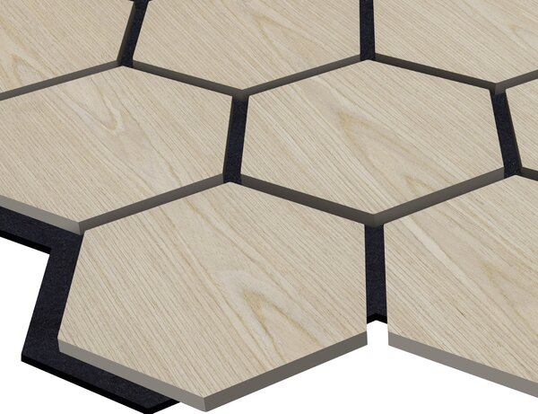 Akustický panel s dřevěnou dýhou - Hexagon - dekor dub světlý | 79,8×66 cm | AKH001 | .cz