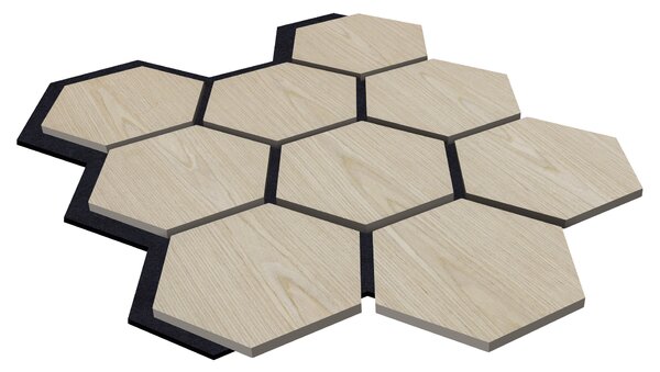 Akustický panel s dřevěnou dýhou - Hexagon - dekor dub světlý | 79,8×66 cm | AKH001 | .cz