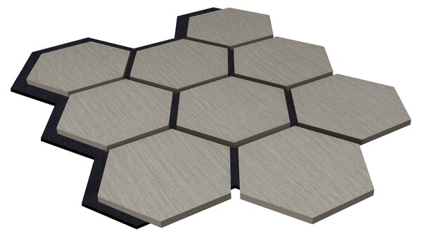 Akustický panel s dřevěnou dýhou - Hexagon - dekor dub šedý | 79,8×66 cm | AKH002 | .cz
