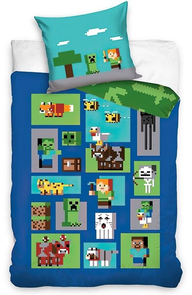 Carbotex povlečení MINECRAFT FIGURE, modro-zelené, bavlna hladká, 140x200cm + 70x90cm