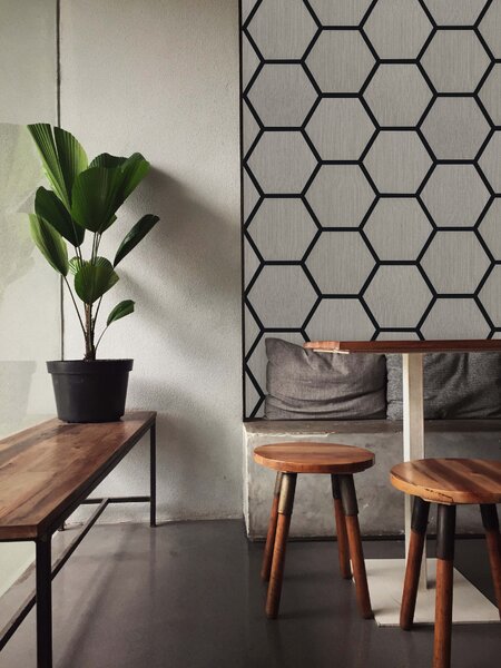 Akustický panel s dřevěnou dýhou - Hexagon - dekor dub šedý | 79,8×66 cm | AKH002 | .cz