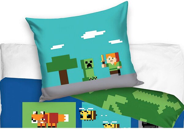Carbotex povlečení MINECRAFT FIGURE, modro-zelené, bavlna hladká, 140x200cm + 70x90cm