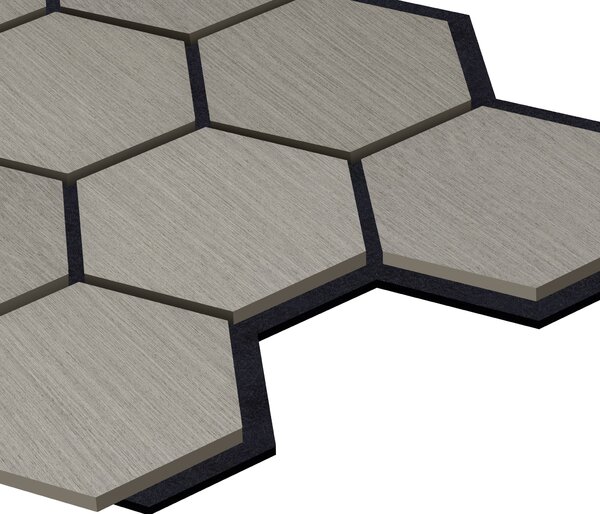 Akustický panel s dřevěnou dýhou - Hexagon - dekor dub šedý | 79,8×66 cm | AKH002 | .cz