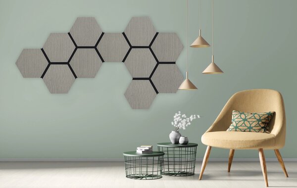 Akustický panel s dřevěnou dýhou - Hexagon - dekor dub šedý | 79,8×66 cm | AKH002 | .cz