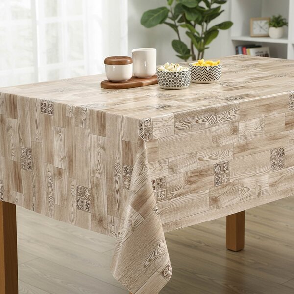 Ubrus PVC s textilním podkladem 1634-02 FLORISTA, dřevo se znakem, béžová, š.140cm (metráž), š.140cm (metráž)