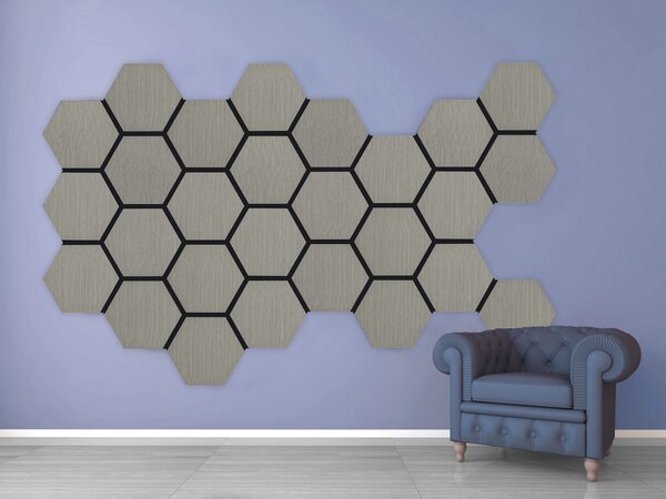 Akustický panel s dřevěnou dýhou - Hexagon - dekor dub šedý | 79,8×66 cm | AKH002 | .cz