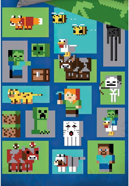 Carbotex povlečení MINECRAFT FIGURE, modro-zelené, bavlna hladká, 140x200cm + 70x90cm