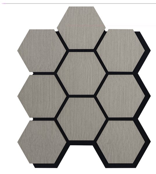 Akustický panel s dřevěnou dýhou - Hexagon - dekor dub šedý | 79,8×66 cm | AKH002 | .cz