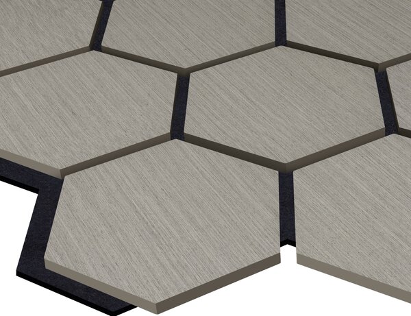 Akustický panel s dřevěnou dýhou - Hexagon - dekor dub šedý | 79,8×66 cm | AKH002 | .cz