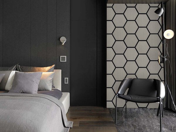 Akustický panel s dřevěnou dýhou - Hexagon - dekor dub šedý | 79,8×66 cm | AKH002 | .cz