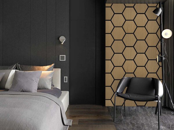 Akustický panel s dřevěnou dýhou - Hexagon - dekor dub hnědý | 79,8×66 cm | AKH003 | .cz