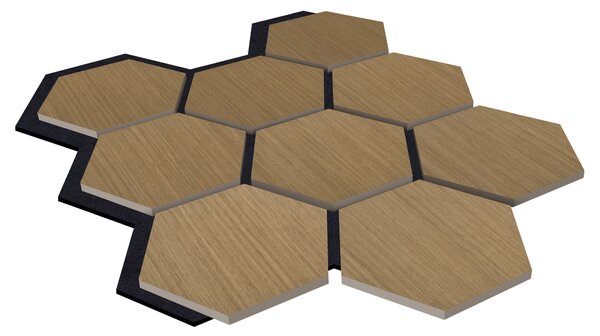 Akustický panel s dřevěnou dýhou - Hexagon - dekor dub hnědý | 79,8×66 cm | AKH003 | .cz