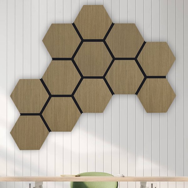 Akustický panel s dřevěnou dýhou - Hexagon - dekor dub hnědý | 79,8×66 cm | AKH003 | .cz