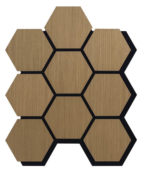 Akustický panel s dřevěnou dýhou - Hexagon - dekor dub hnědý | 79,8×66 cm | AKH003 | .cz