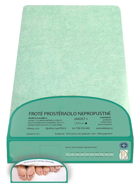 4sleep froté prostěradlo nepropustné 90x200cm, zelené