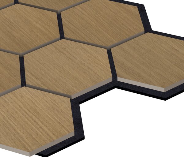 Akustický panel s dřevěnou dýhou - Hexagon - dekor dub hnědý | 79,8×66 cm | AKH003 | .cz