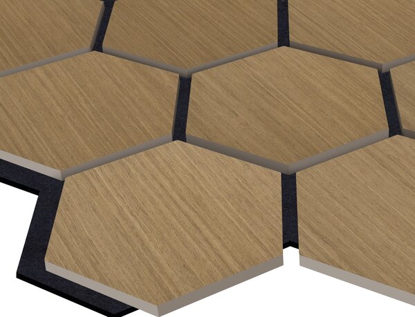 Akustický panel s dřevěnou dýhou - Hexagon - dekor dub hnědý | 79,8×66 cm | AKH003 | .cz