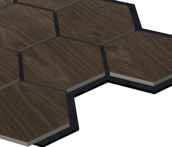 Akustický panel s dřevěnou dýhou - Hexagon - dekor ořech tmavý | 79,8×66 cm | AKH005 | .cz
