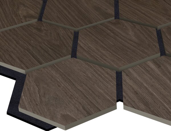 Akustický panel s dřevěnou dýhou - Hexagon - dekor ořech tmavý | 79,8×66 cm | AKH005 | .cz