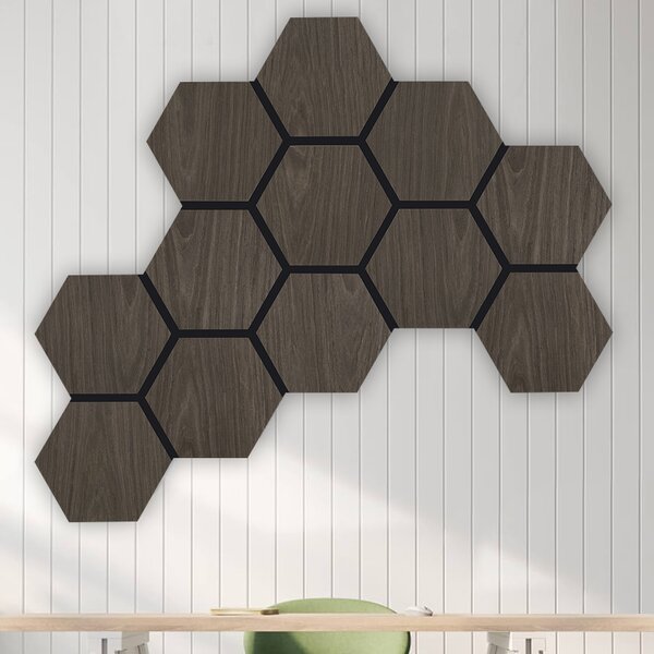 Akustický panel s dřevěnou dýhou - Hexagon - dekor ořech tmavý | 79,8×66 cm | AKH005 | .cz