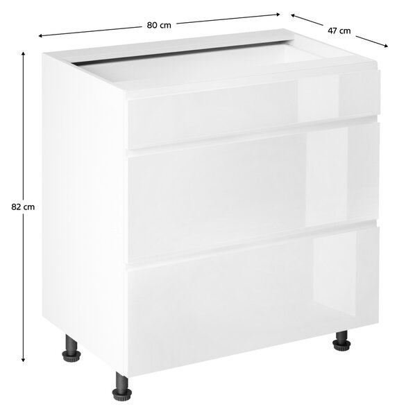 KONDELA Spodní skříňka, bílá/bílá extra vysoký lesk HG, AURORA D80S3