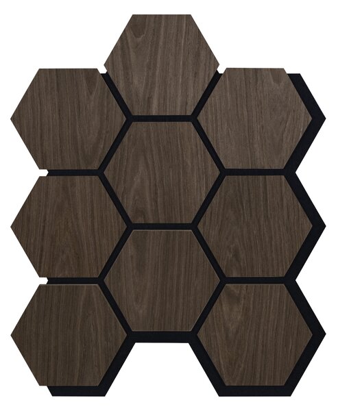 Akustický panel s dřevěnou dýhou - Hexagon - dekor ořech tmavý | 79,8×66 cm | AKH005 | .cz