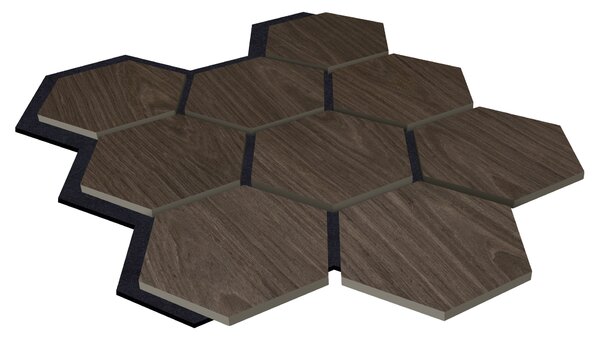 Akustický panel s dřevěnou dýhou - Hexagon - dekor ořech tmavý | 79,8×66 cm | AKH005 | .cz