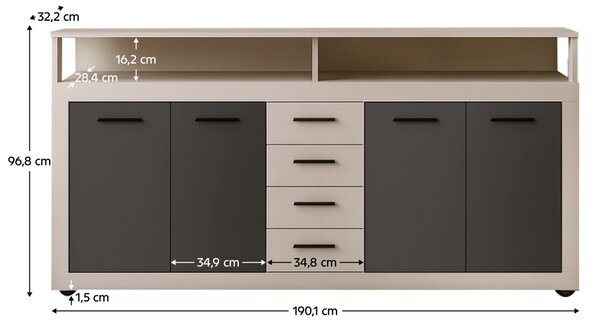 KONDELA Kombinovaná komoda, kašmír/černá, LUNYSA