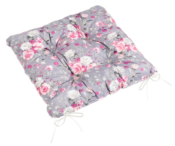 Bellatex Sedák Adéla prošívaný 40x40 cm Květy růže růžová, šedá